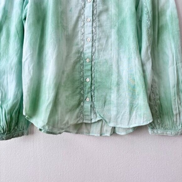 LoveShackFancy Ronda Embroidered Lace Trim Blouse in Jade Mist Hand Dye - Picture 8 of 11